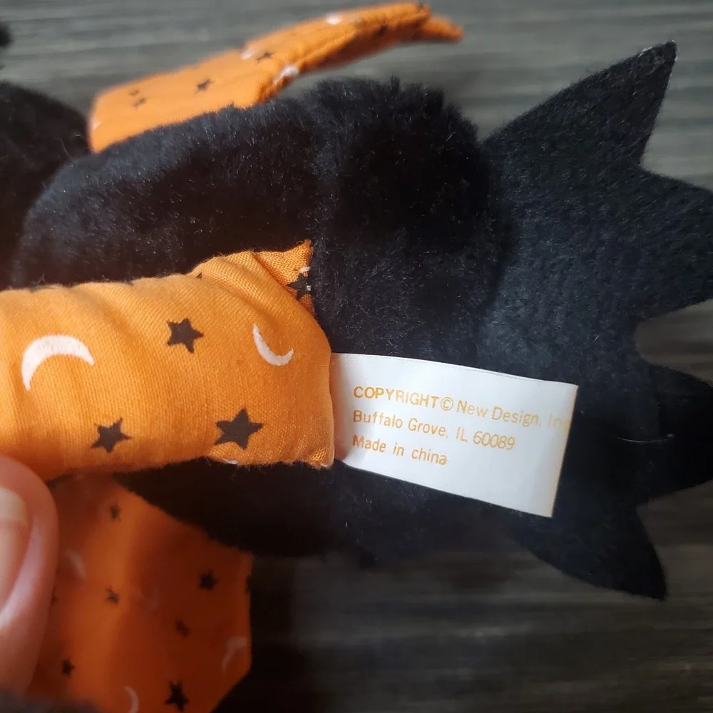 New Design Stuffed Black And Orange Halloween Bat Pattern Wings Kitschy Eyes